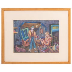 Paul Shimon Judaica Folk Art Gouache on Paper