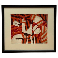 Moderne abstrakte rote, orangefarbene und weiße Collage von Paul Showalter 