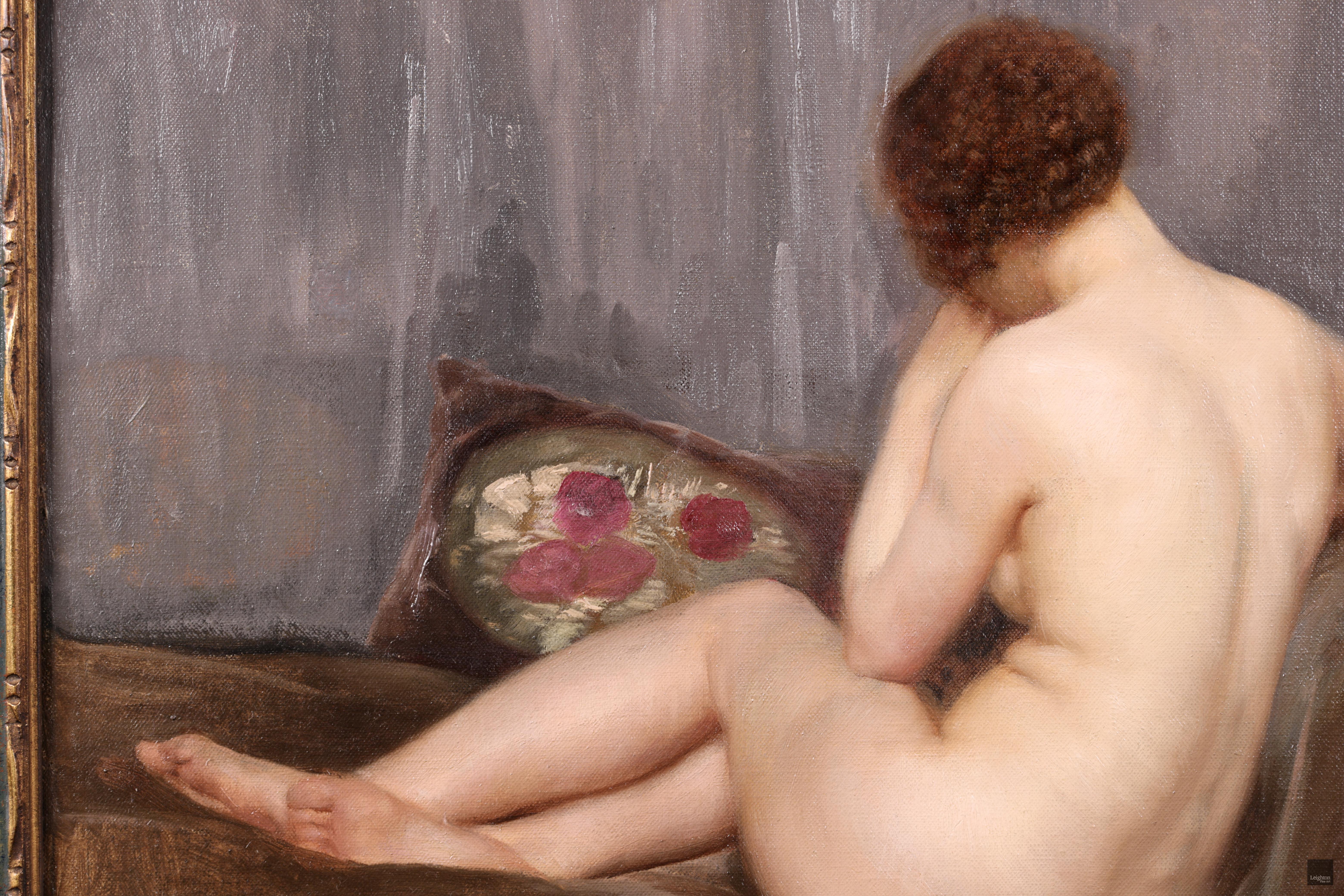 Fille nue sur un canape - Impressionist Oil, Nude in Interior by Paul Sieffert 2