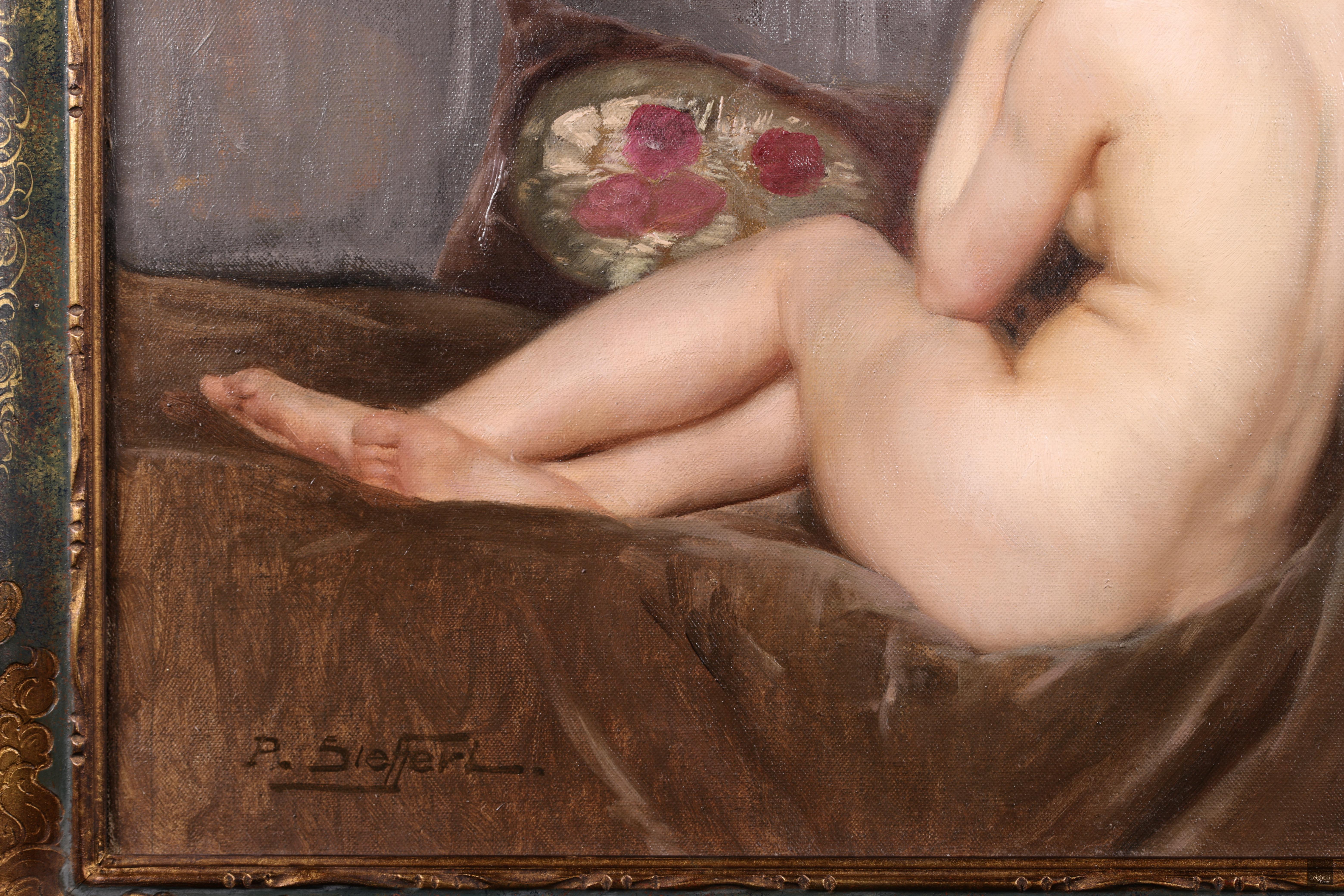 Fille nue sur un canape - Impressionist Oil, Nude in Interior by Paul Sieffert 3