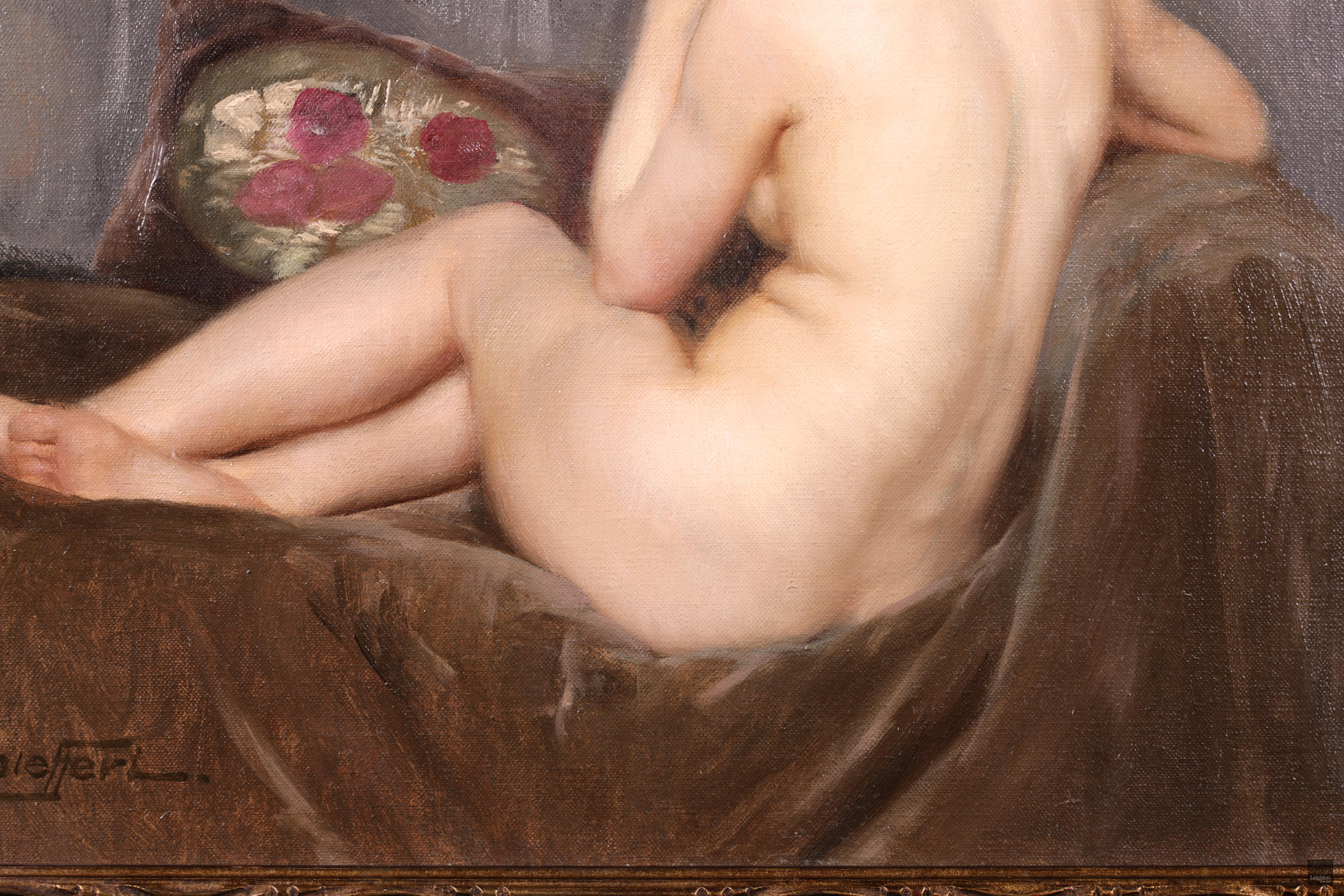 Fille nue sur un canape - Impressionist Oil, Nude in Interior by Paul Sieffert 4
