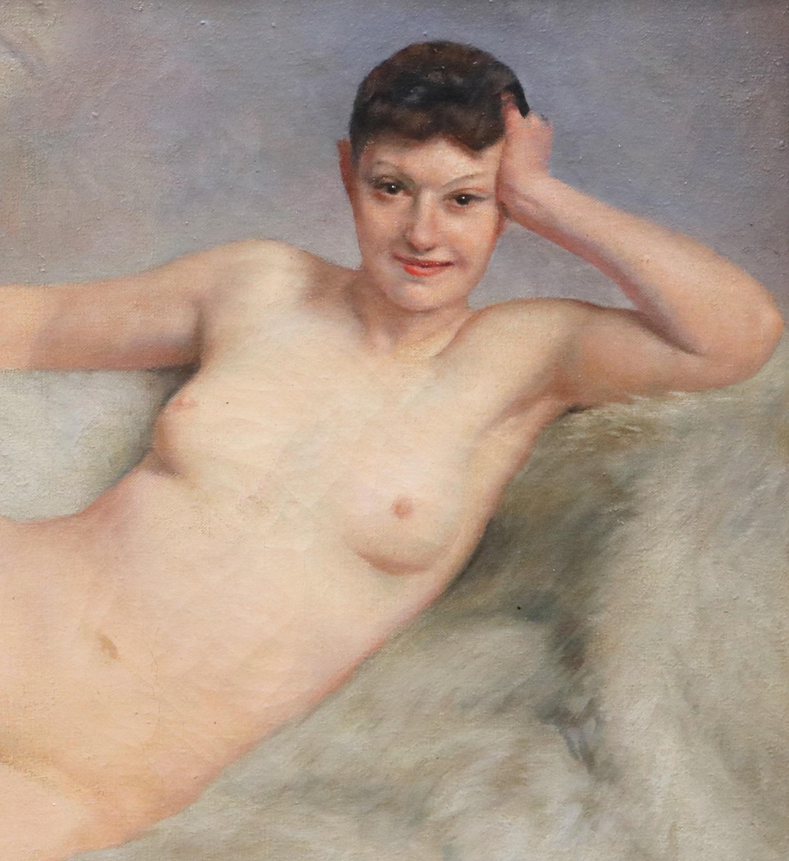‘Nu Allongé avec un Éventail’ by Paul Sieffert (1874-1957). The painting – which depicts a reclining nude holding a fan – is signed by the artist and presented in a fine quality post-Impressionist frame.	

Paul Sieffert studied at the École des