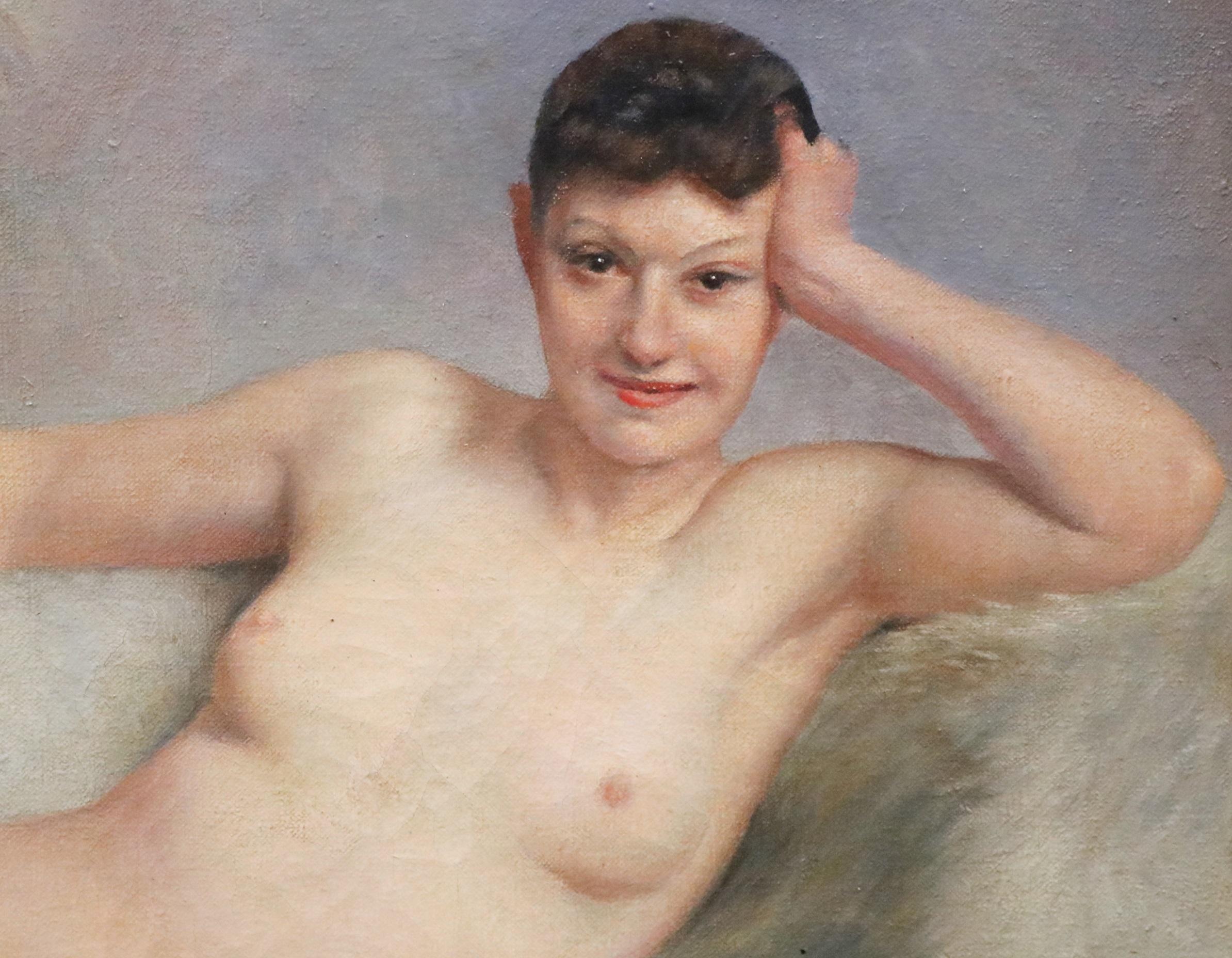 Nu Allongé avec un Éventail - French Fin de Siècle Nude Oil Painting Paris Salon 2