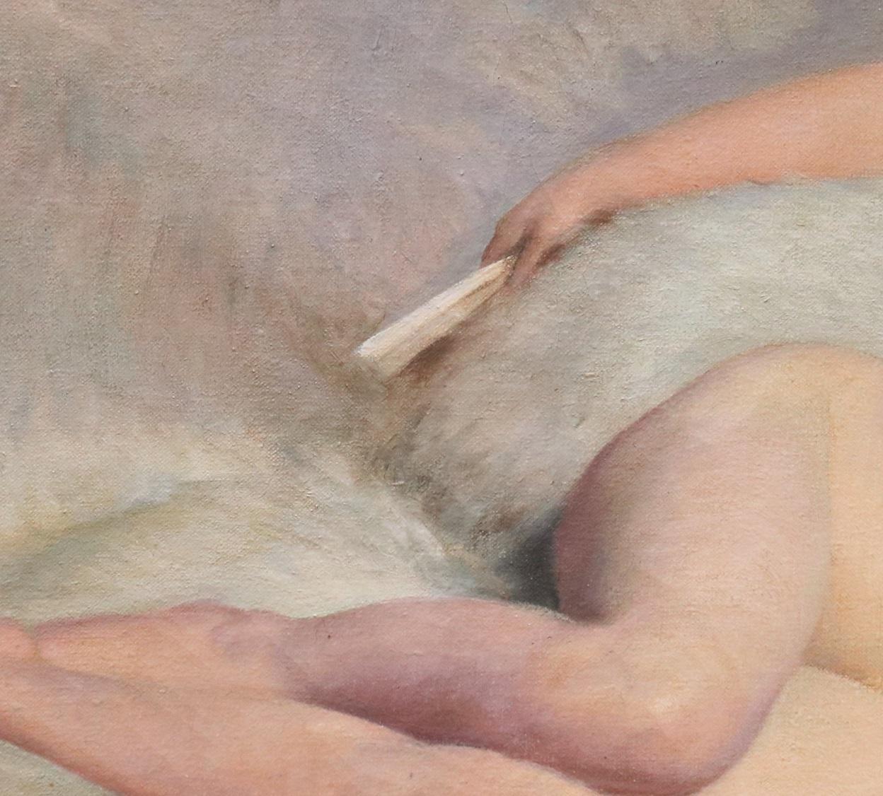 Nu Allongé avec un Éventail - French Fin de Siècle Nude Oil Painting Paris Salon 3
