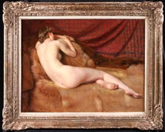 Nu Allonge - Huile impressionniste:: Femme nue se reposant à l'intérieur par Paul Sieffert