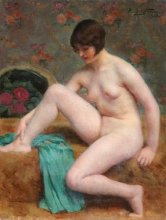 Nude Bather - 20th Century Oil, Woman Figure in Interior by Paul Sieffert