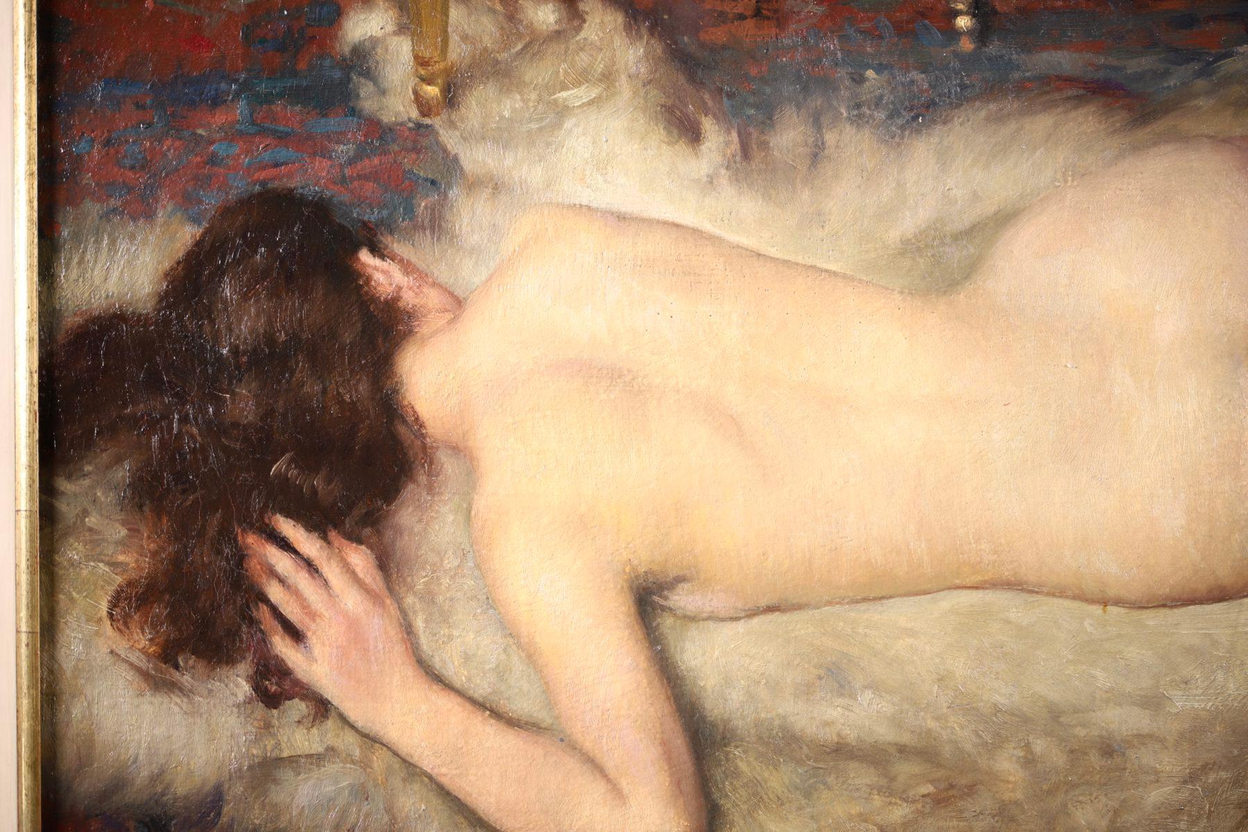 Nude on Animal Skin - Impressionist Oil, Portrait of a Nude by Paul Sieffert 9