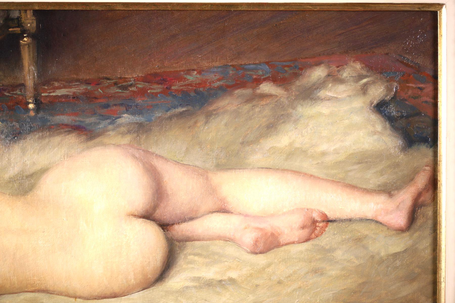 Nude on Animal Skin - Impressionist Oil, Portrait of a Nude by Paul Sieffert 10