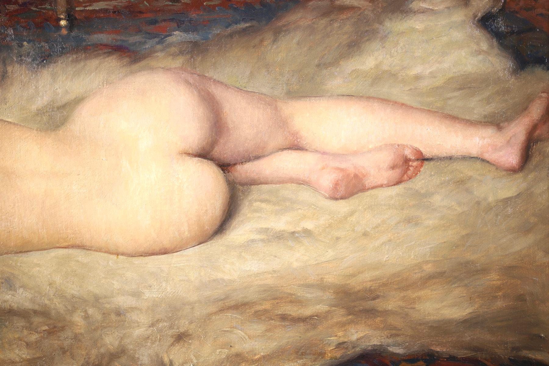 Nude on Animal Skin - Impressionist Oil, Portrait of a Nude by Paul Sieffert 11