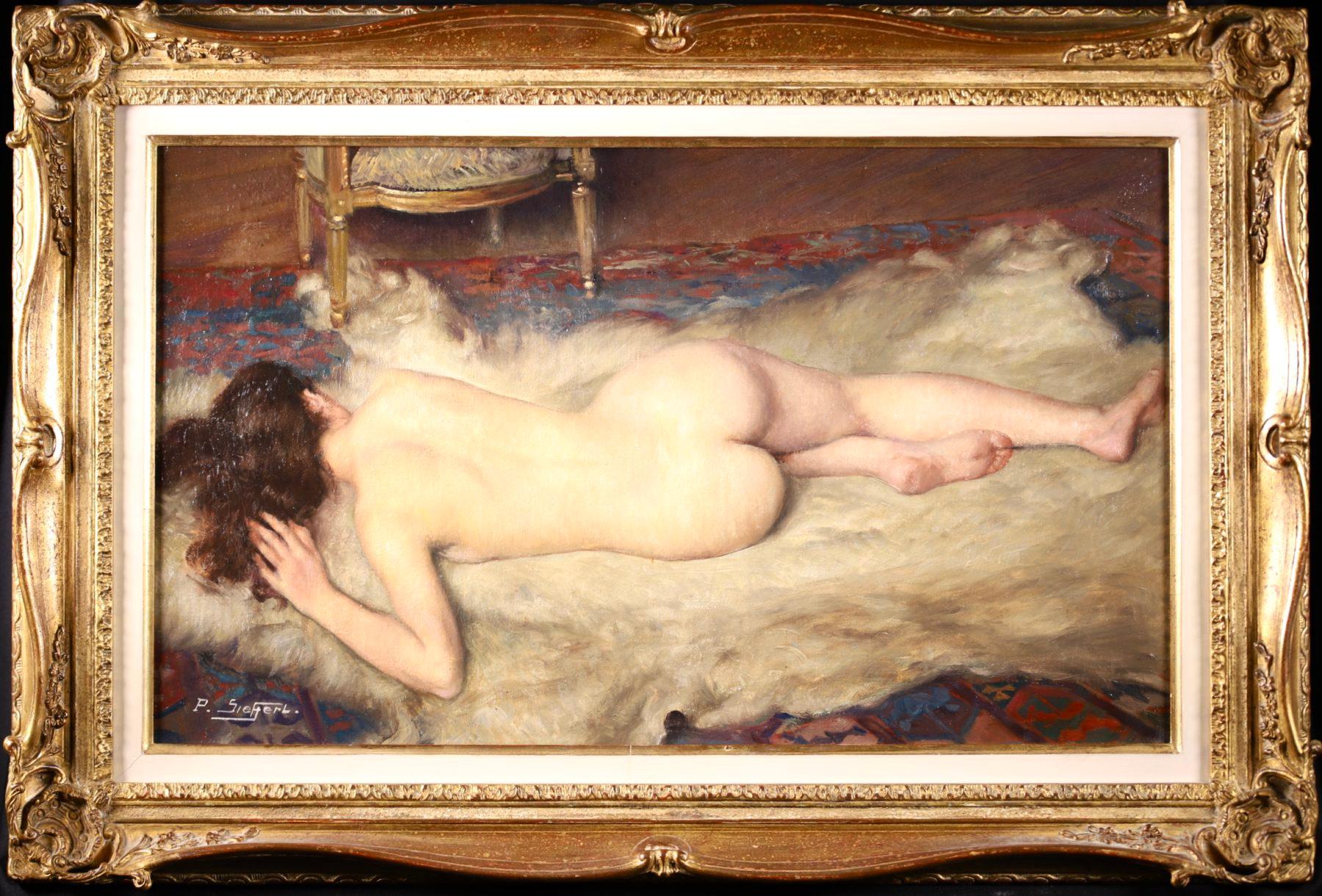 Nude on Animal Skin - Impressionist Oil, Portrait of a Nude by Paul Sieffert 1