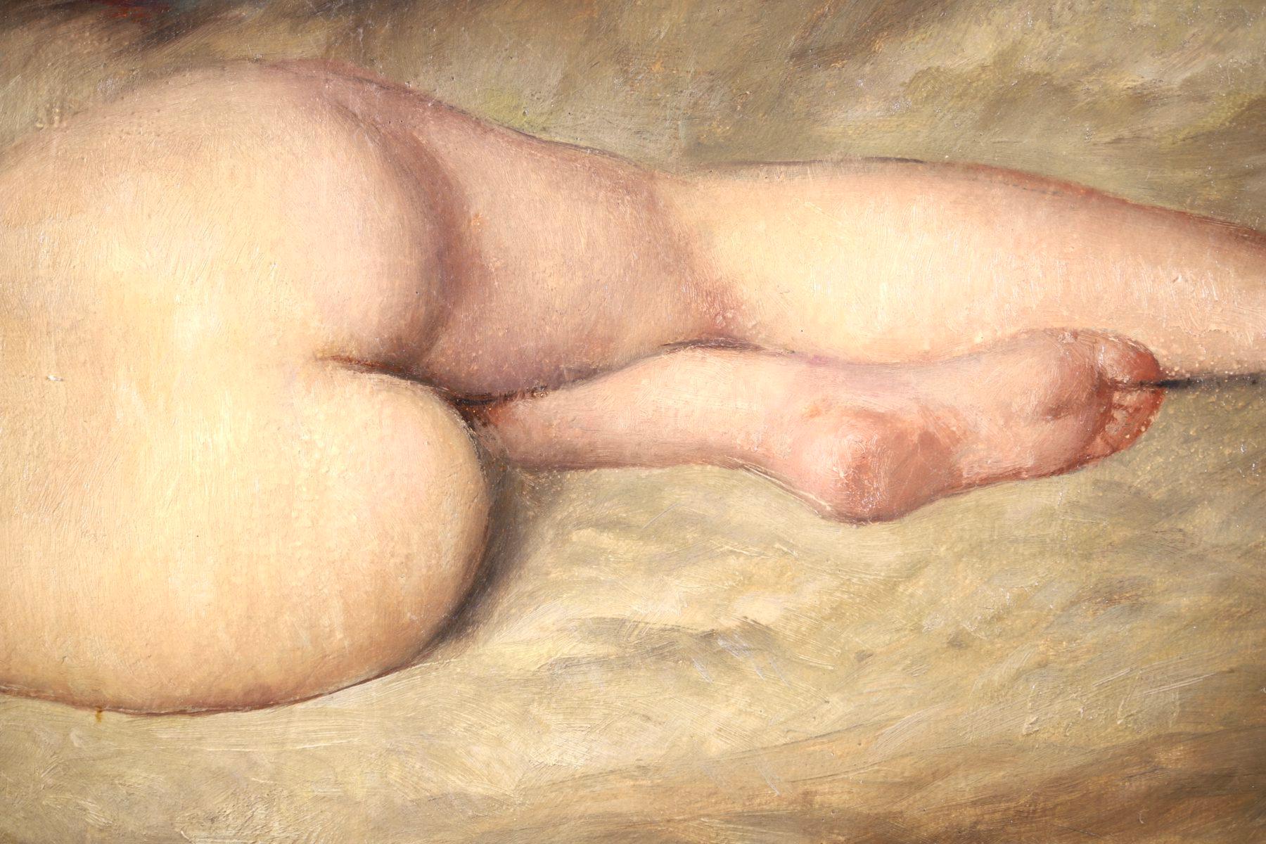 Nude on Animal Skin - Impressionist Oil, Portrait of a Nude by Paul Sieffert 4