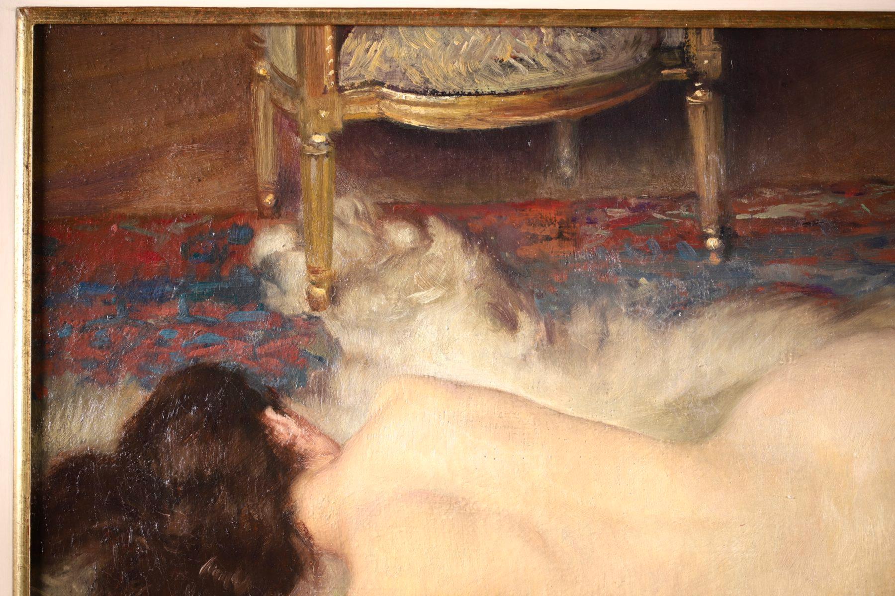 Nude on Animal Skin - Impressionist Oil, Portrait of a Nude by Paul Sieffert 7