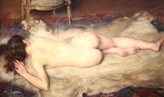 Nude on Animal Skin - Impressionist Oil, Portrait of a Nude by Paul Sieffert