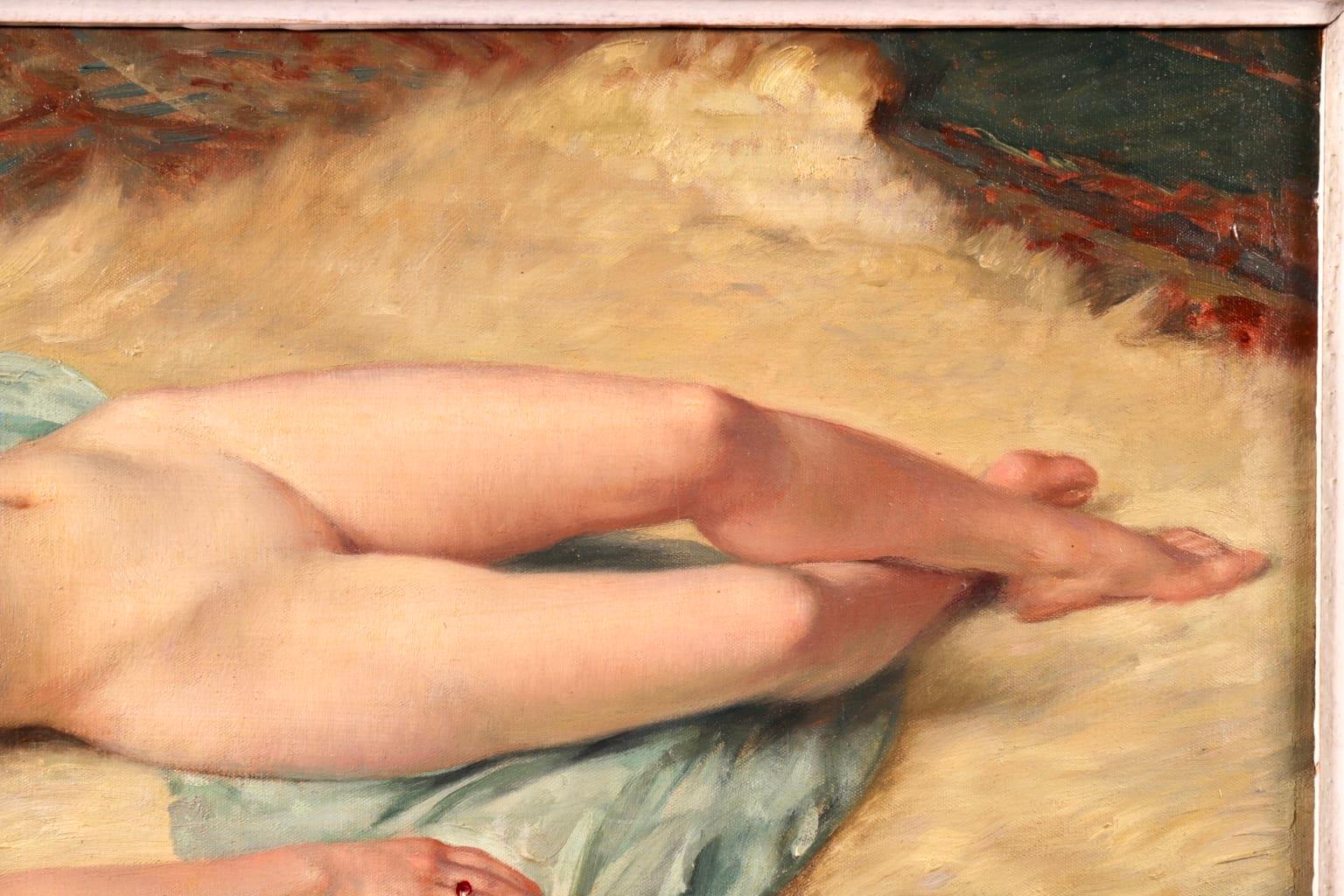 Nude Resting on Fur Rug - Impressionist Oil, Portrait of a Nude by Paul Sieffert 1