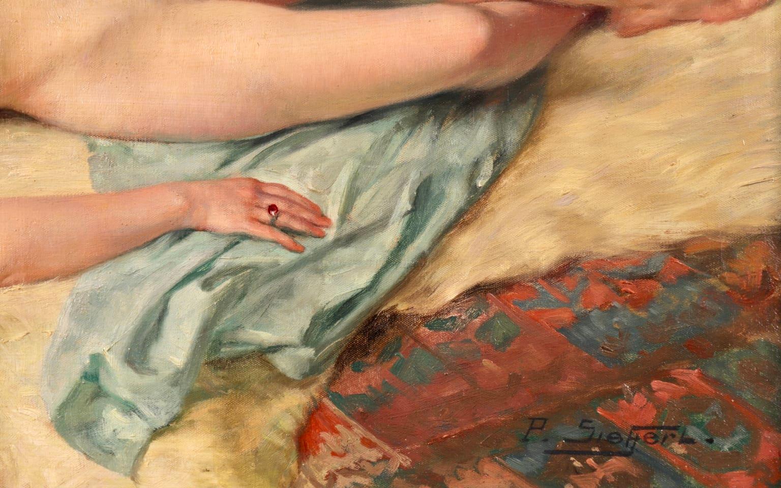 Nude Resting on Fur Rug - Impressionist Oil, Portrait of a Nude by Paul Sieffert 2