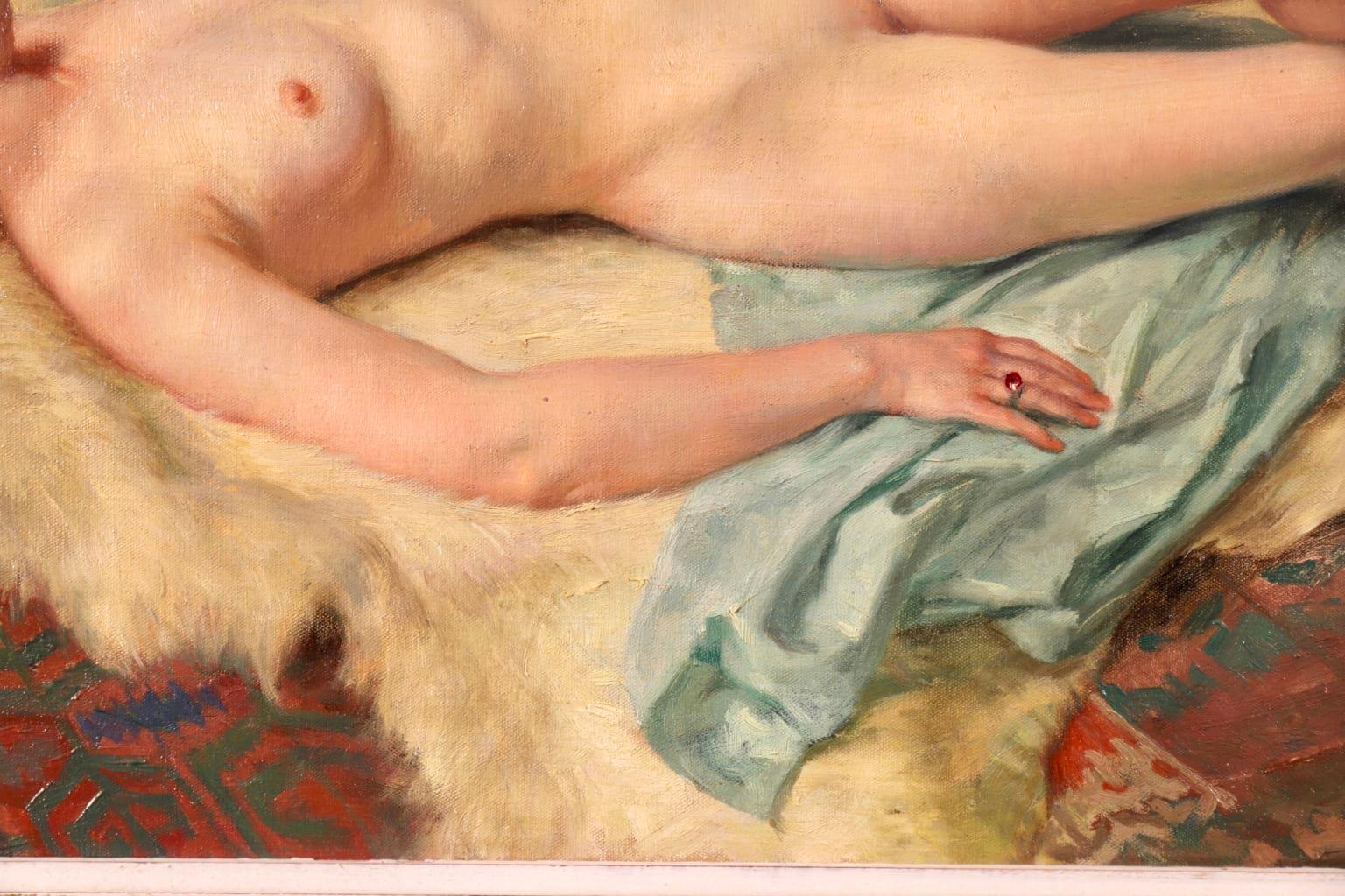 Nude Resting on Fur Rug - Impressionist Oil, Portrait of a Nude by Paul Sieffert 3