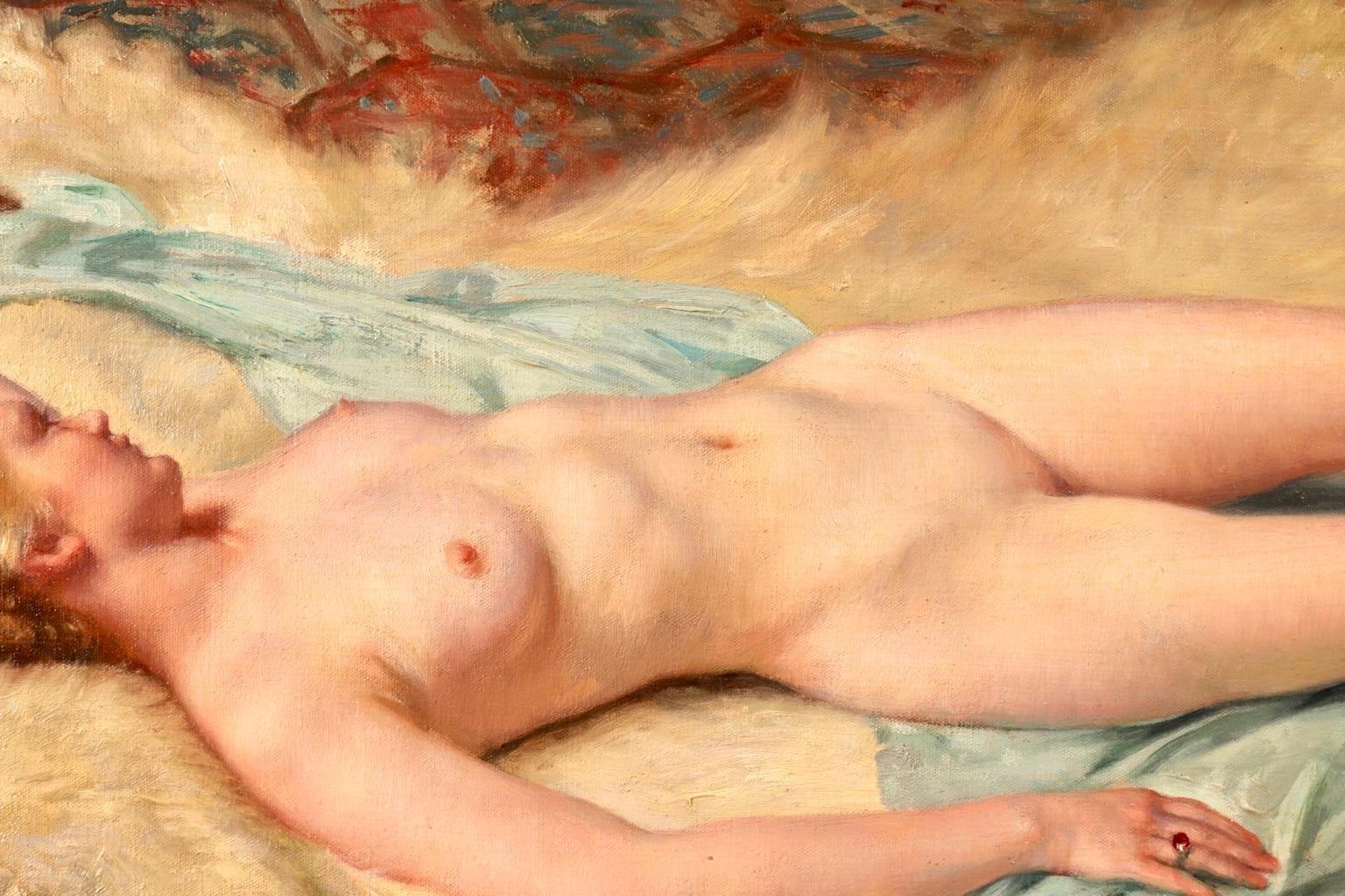 Nude Resting on Fur Rug - Impressionist Oil, Portrait of a Nude by Paul Sieffert 6