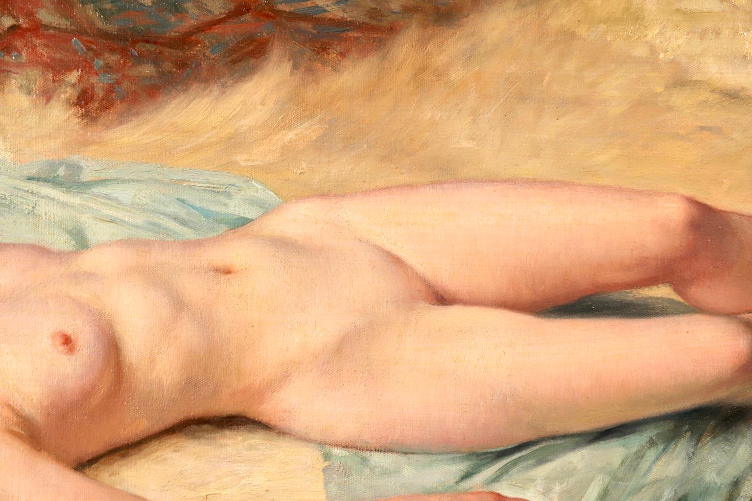 Nude Resting on Fur Rug - Impressionist Oil, Portrait of a Nude by Paul Sieffert 7