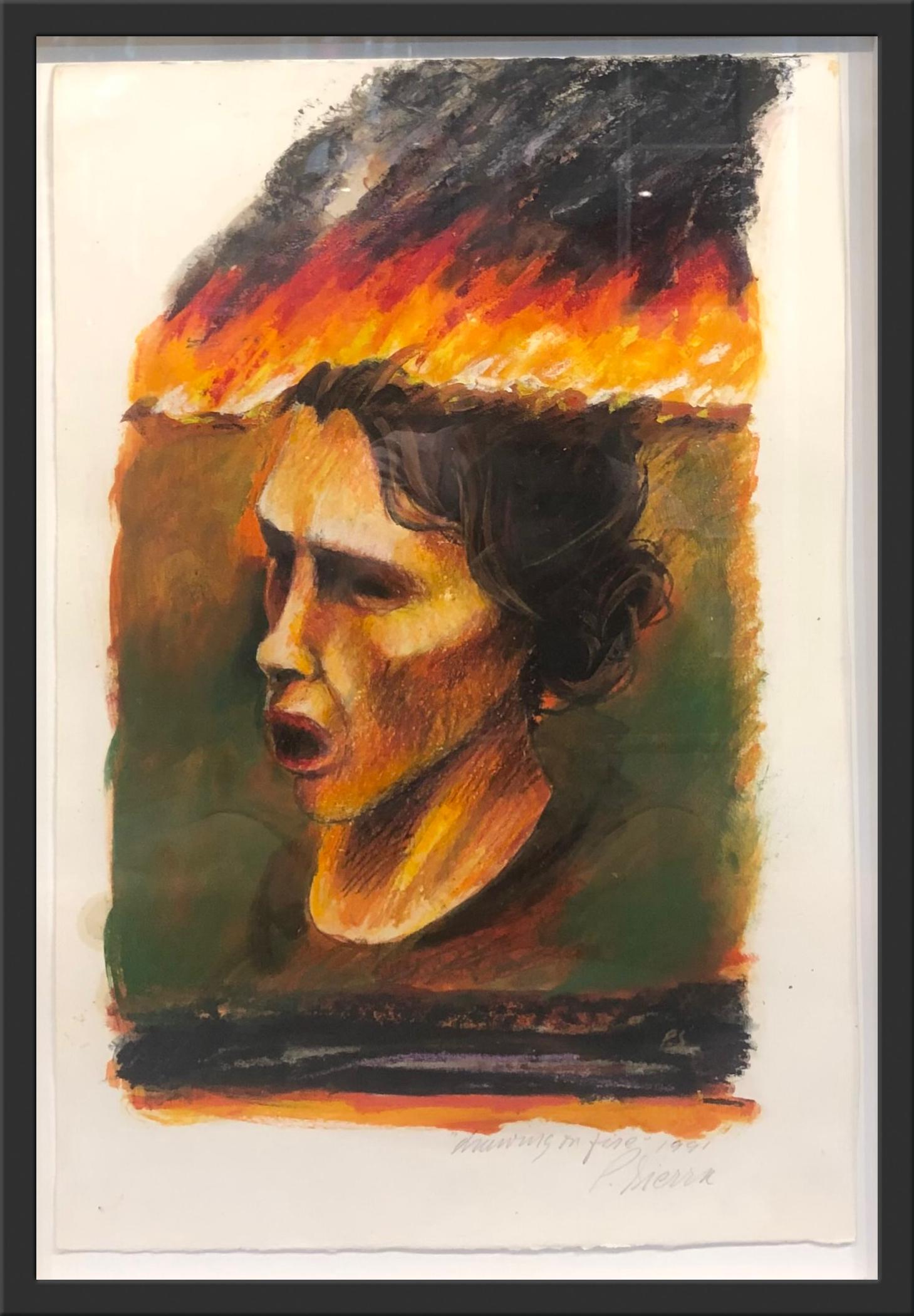 Figurative Painting di Paul Sierra - "Disegno del fuoco" - Disegno figurativo a olio su carta