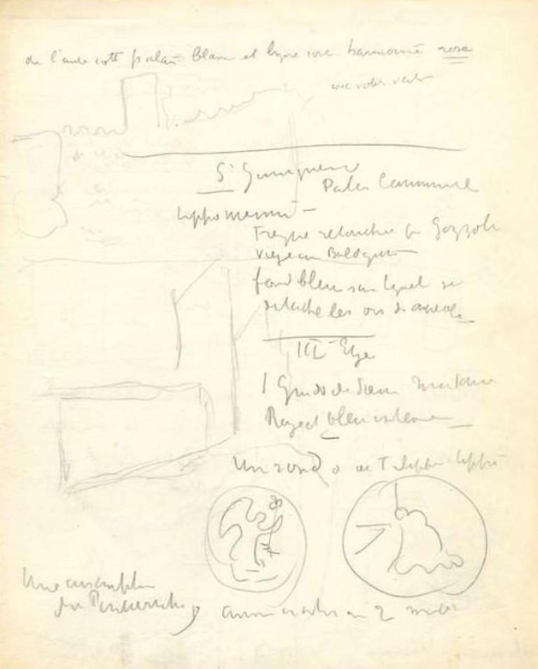 A fascinating four page manuscript of sketches by one of the most significant French artists of the 20th century, Paul Signac.

This four page manuscript features a series of pencil drawings and sketches, along with lengthy annotations in French