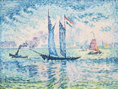 Pilote de la Meuse - Impressionist Oil on Canvas Waterscape Painting, 1924