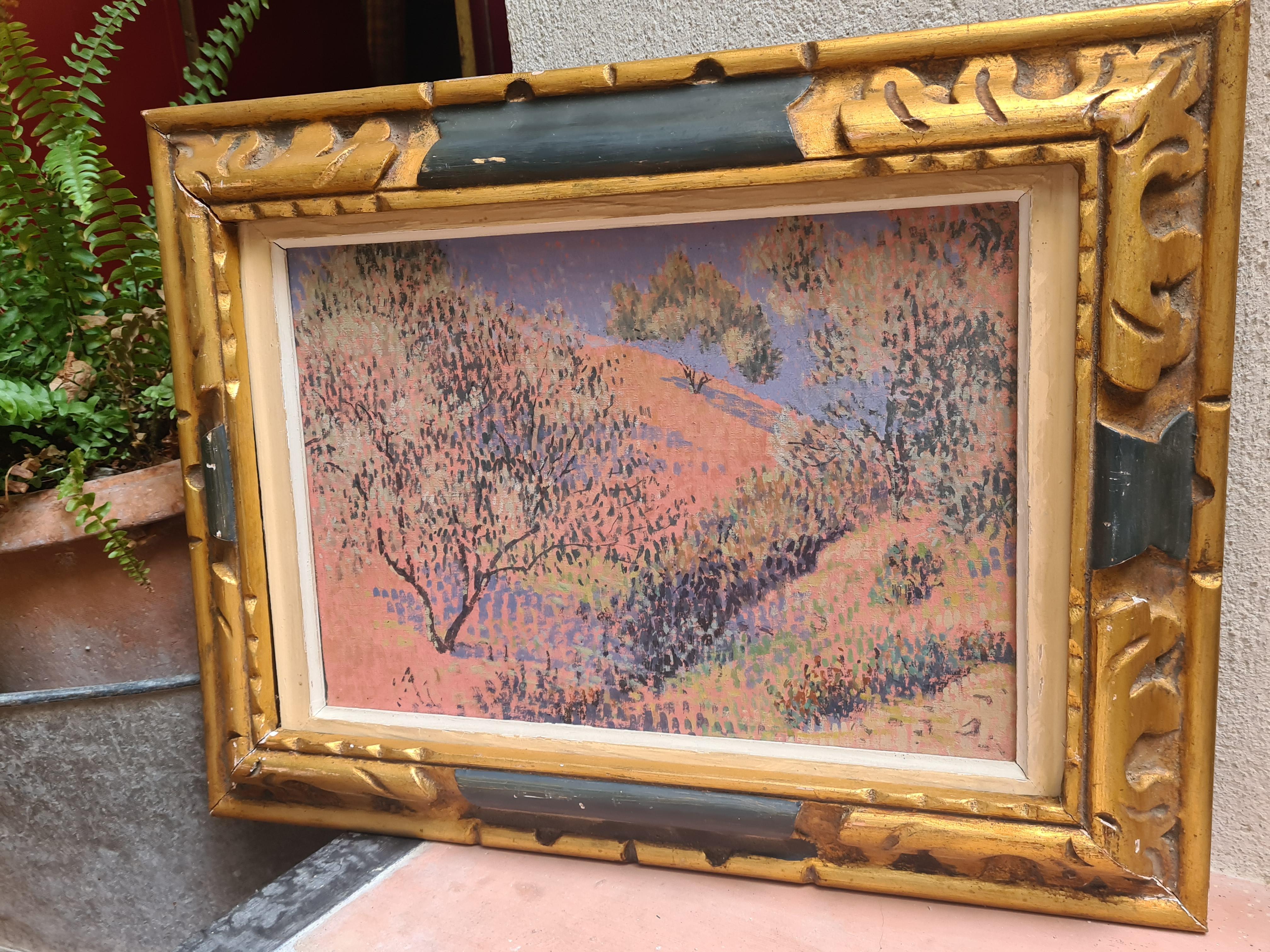 Vista puntillista de olivos en un paisaje provenzal, Círculo de Paul Signac 11