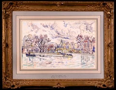 Die Seine:: Paris - Postimpressionistisches Aquarell:: Flußlandschaft von Paul Signac