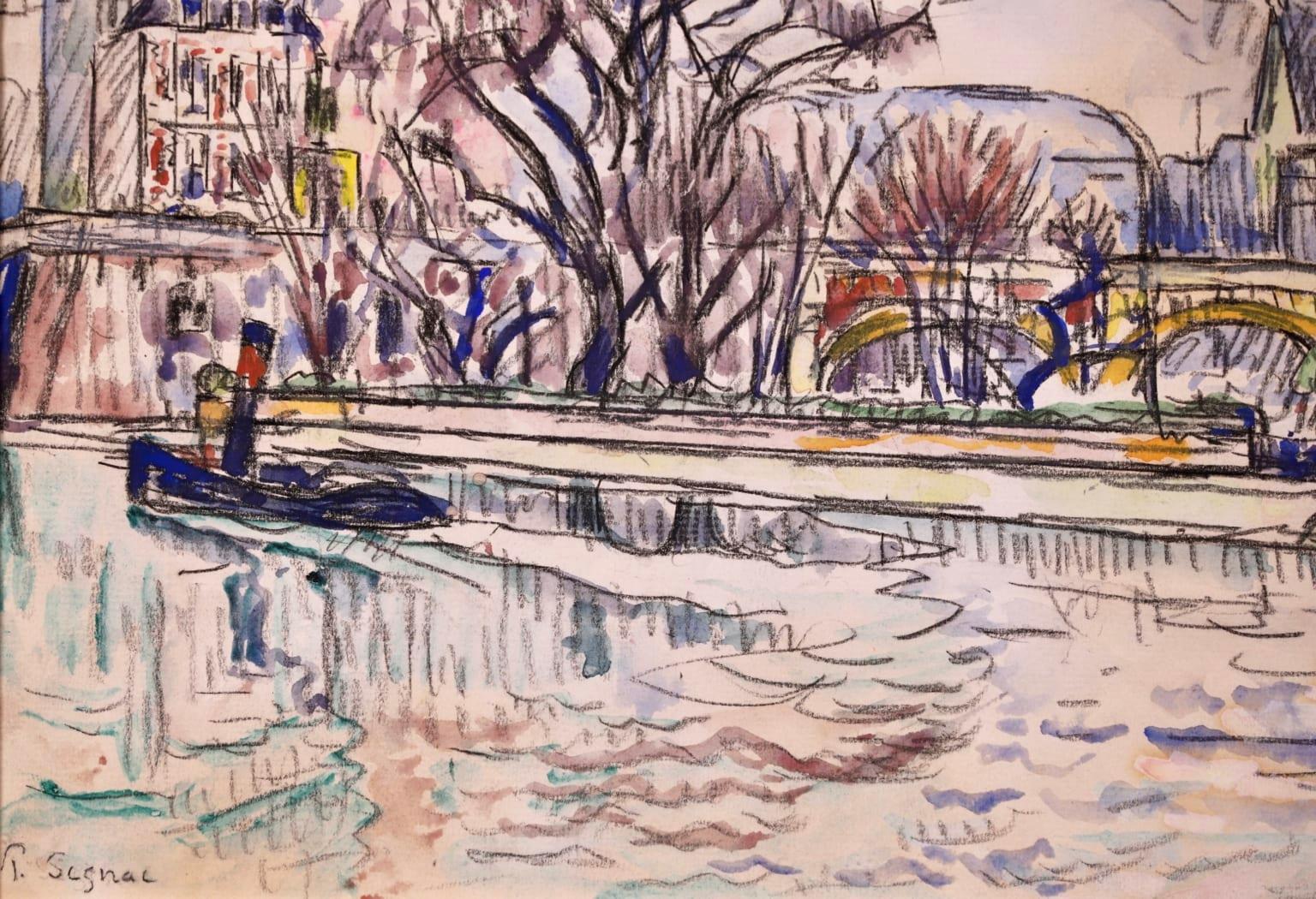 The Seine, Paris - Post Impressionist Watercolor, Riverscape by Paul Signac 1