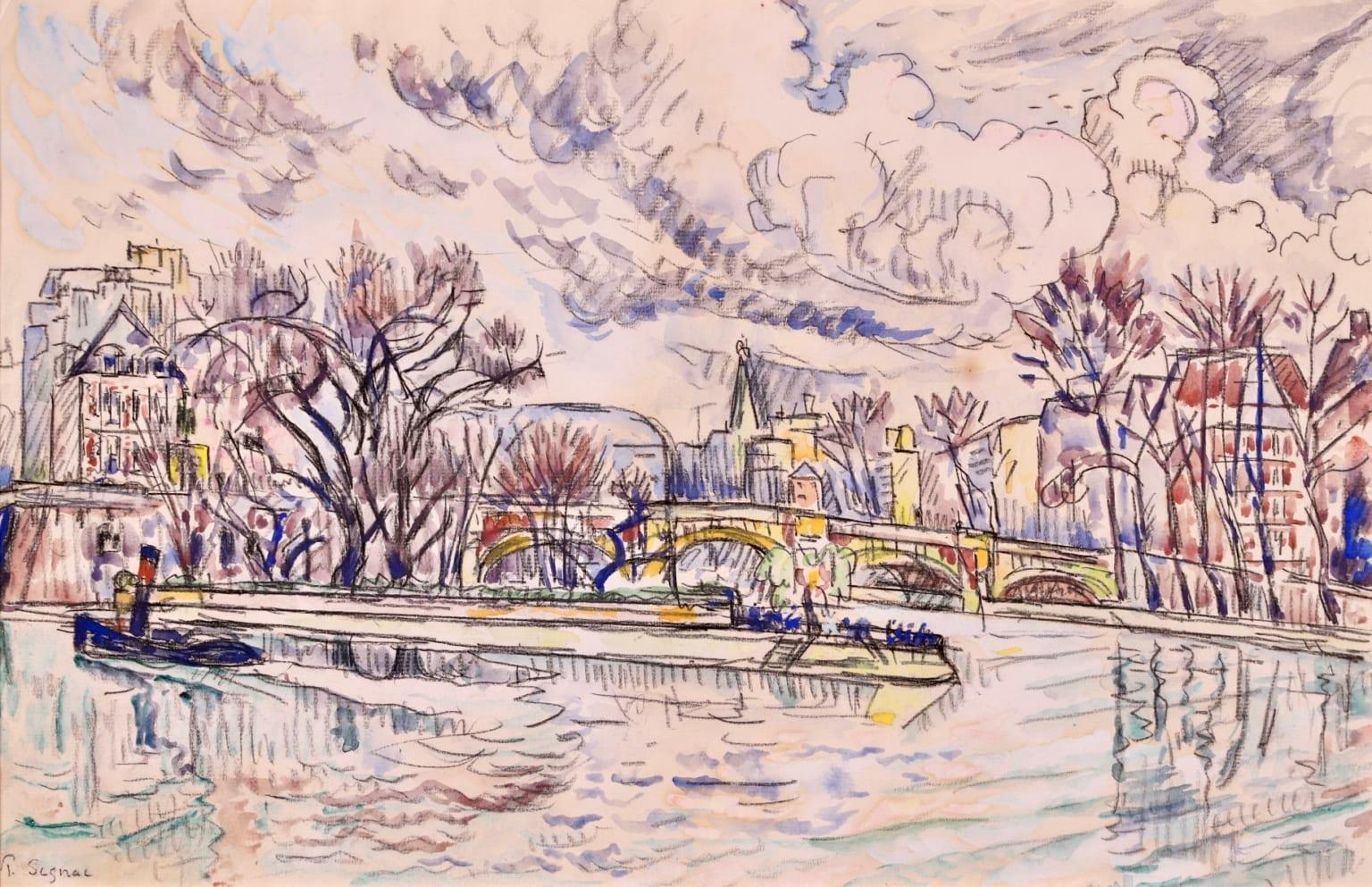 Paul Signac - The Seine, Paris - Post Impressionist Watercolor, Riverscape  by Paul Signac at 1stDibs