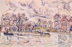 The Seine, Paris - Post Impressionist Watercolor, Riverscape by Paul Signac