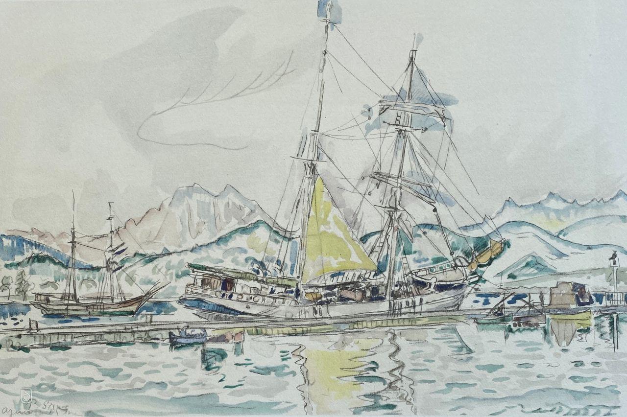 Boat in Ajaccio Port, Corsica - Lithograph Signed in the Plate & Numbered - Print by Paul Signac