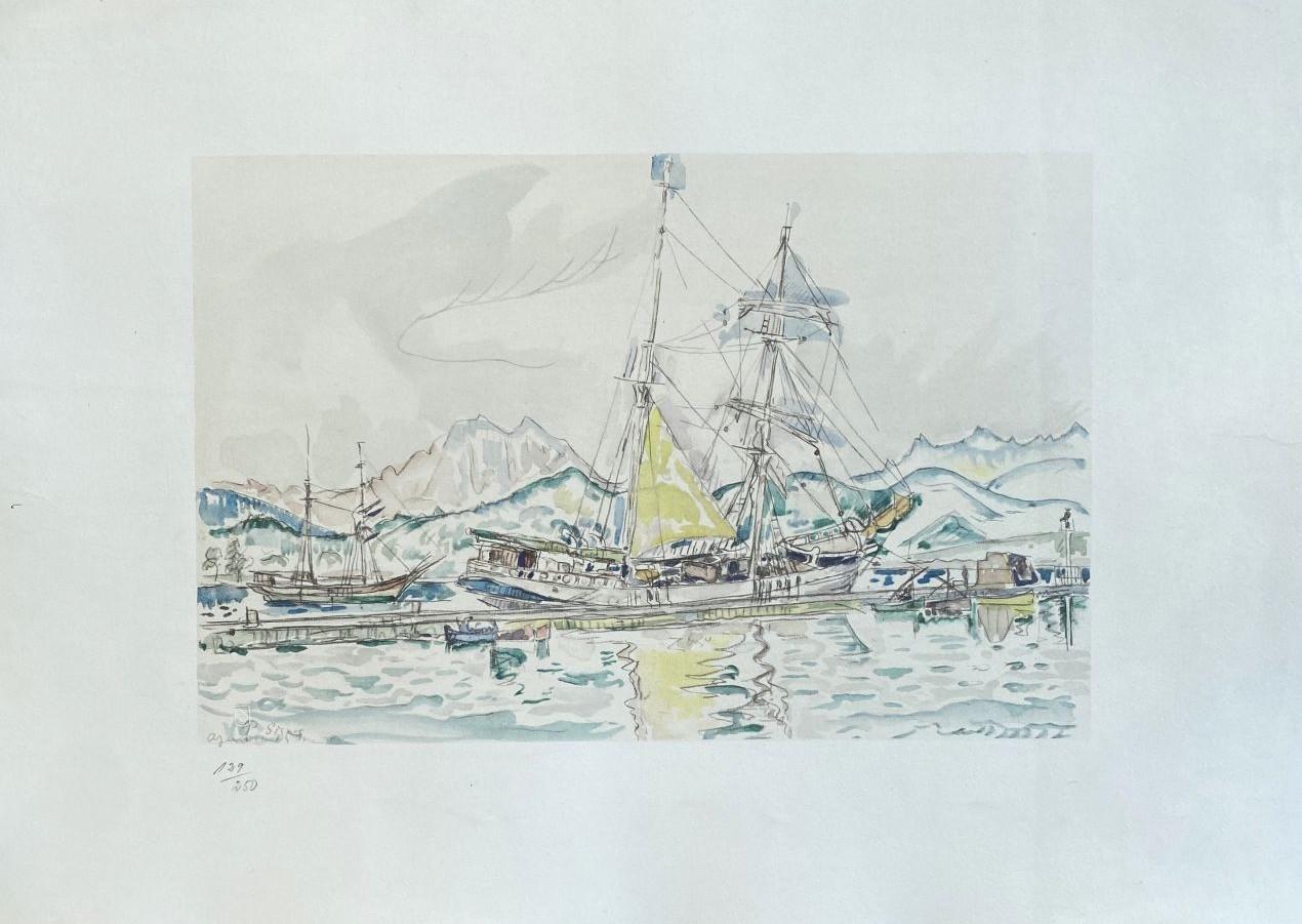Paul Signac Landscape Print - Boat in Ajaccio Port, Corsica - Lithograph Signed in the Plate & Numbered