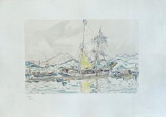Boat in Ajaccio Port, Corsica - Lithograph Signed in the Plate & Numbered