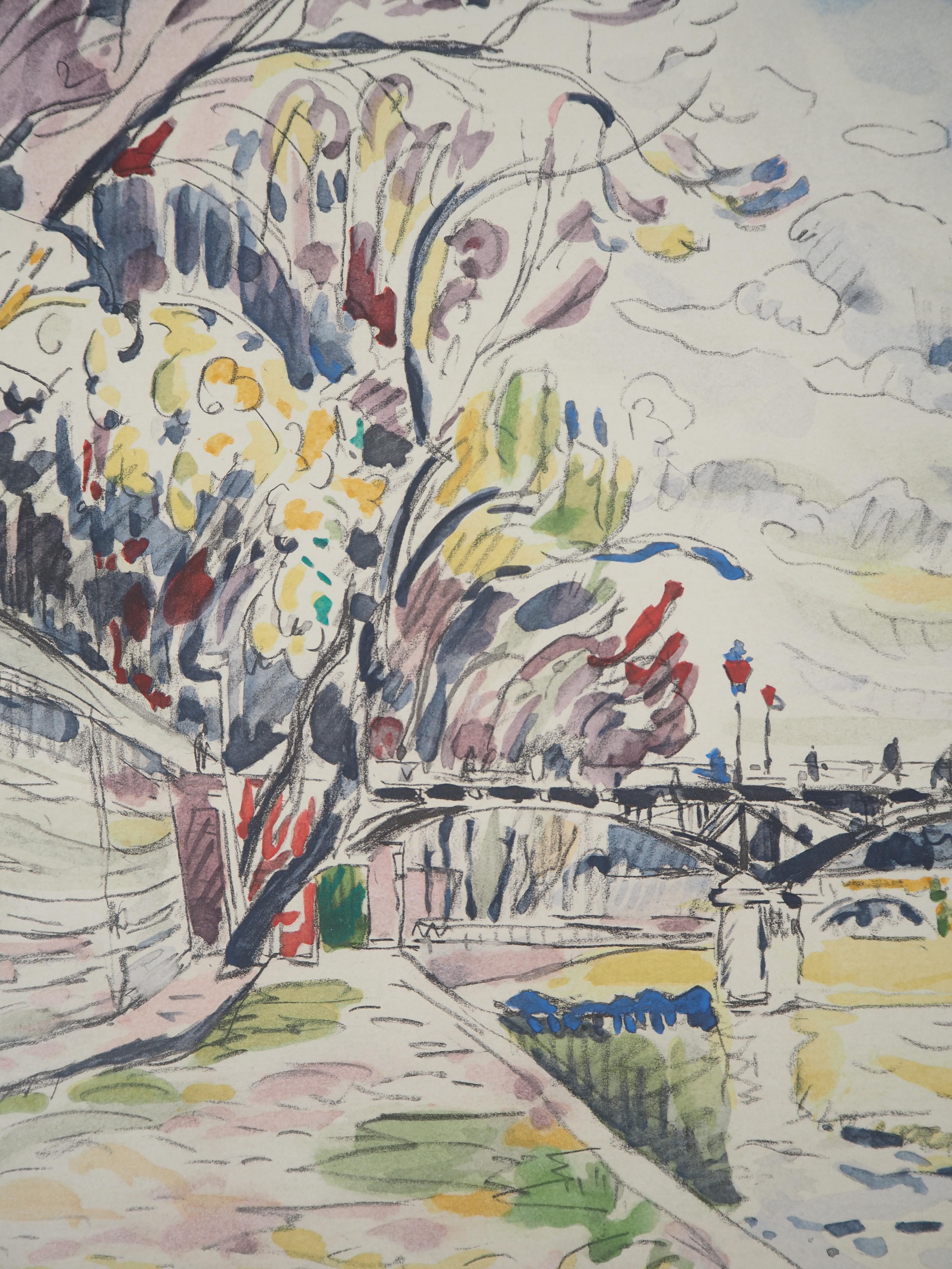 Paris : Bridges Seen from Seine River - Lithograph - Post-Impressionist Print by Paul Signac