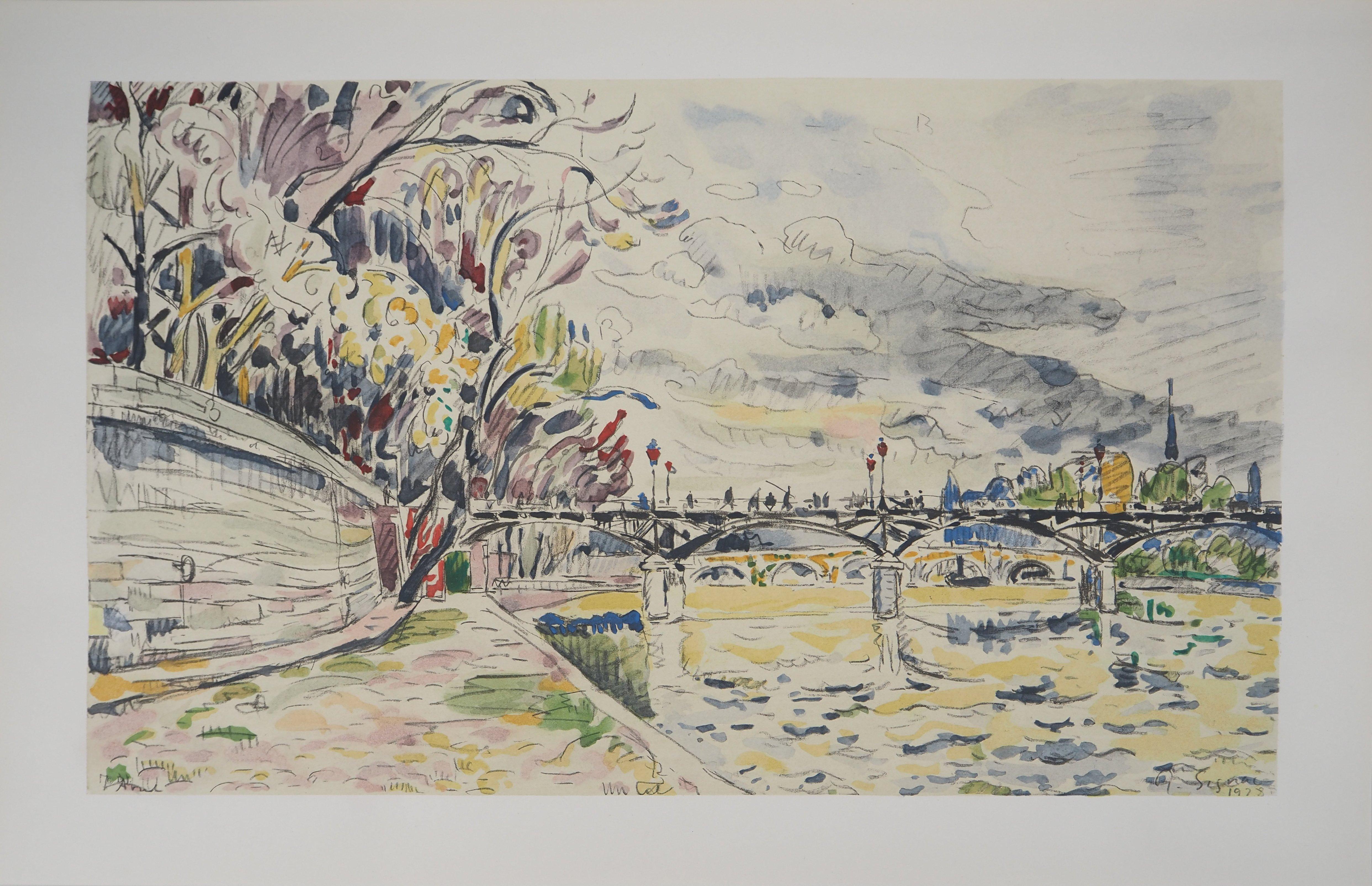 Landscape Print di Paul Signac - Parigi: ponti visti dalla Senna - Litografia
