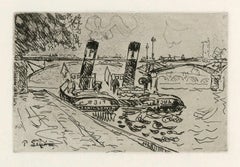 Antique Paris: Le Pont des Arts avec Remorqueurs (Le Pont des Arts with Tugboats)