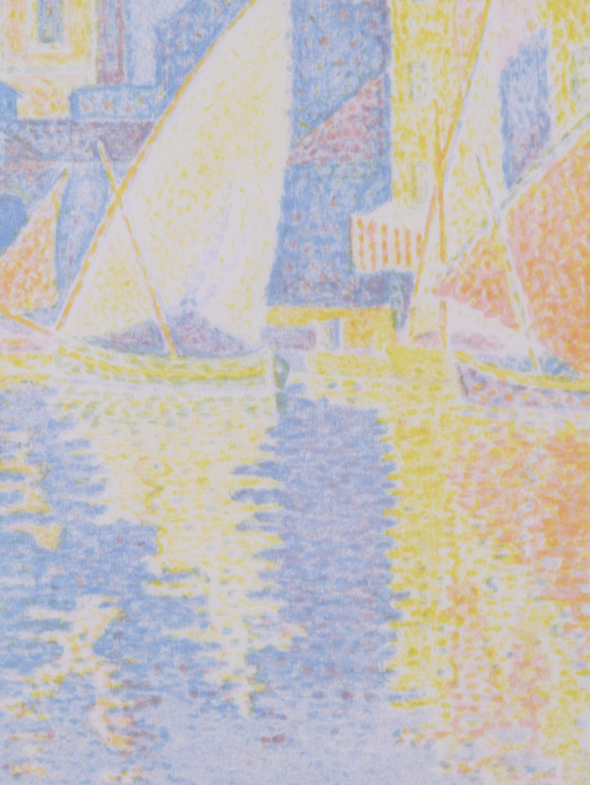 Saint-Tropez-Le Port - Landscape Print Gris de Paul Signac