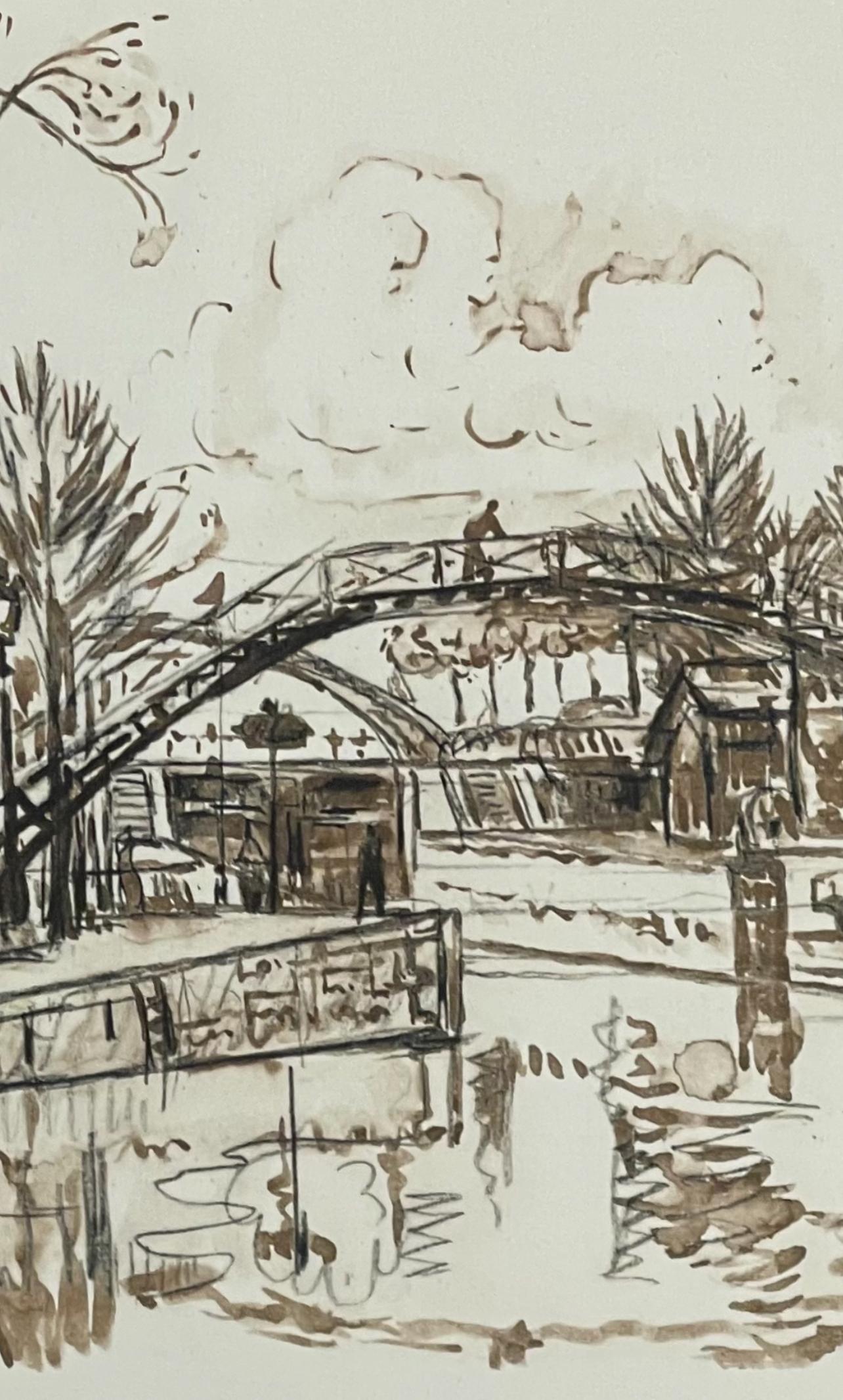 Signac, Canal St-Martin, Signac Dessins (después) - Landscape Print Gris de Paul Signac