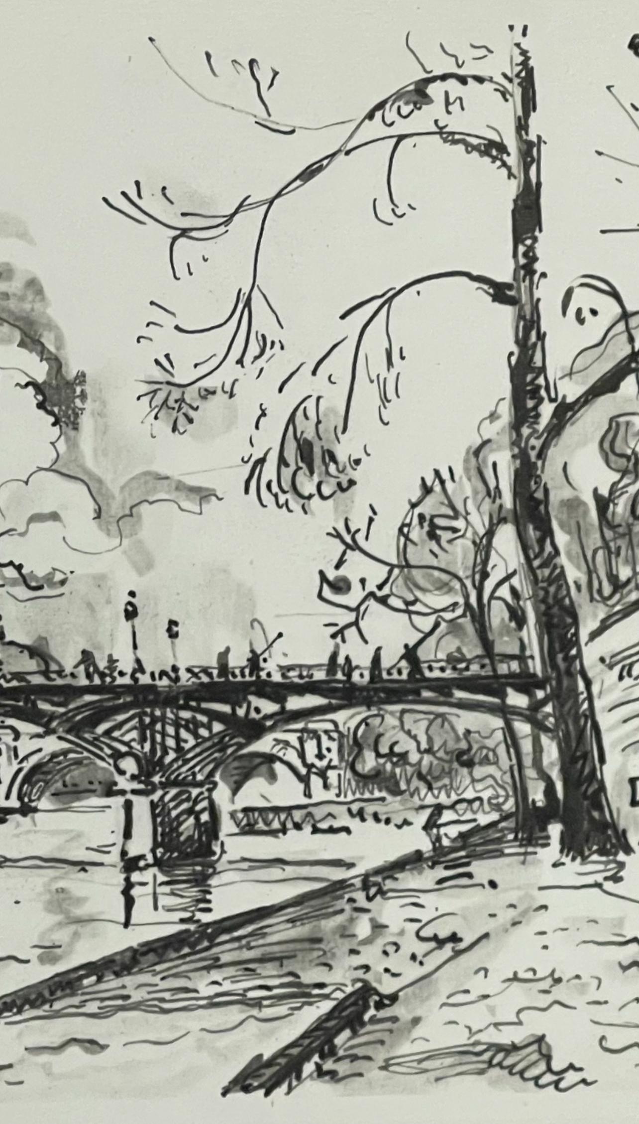 Signac, Pont des Arts, Signac Dessins (nach) (Grau), Figurative Print, von Paul Signac