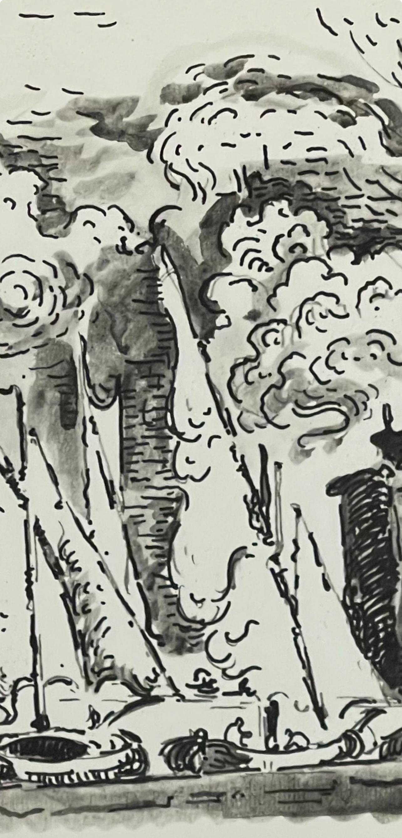 Signac, St-Tropez, Signac Dessins (after) - Gray Figurative Print by Paul Signac