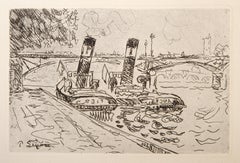The Pont des Arts, Impressionist Etching by Paul Signac