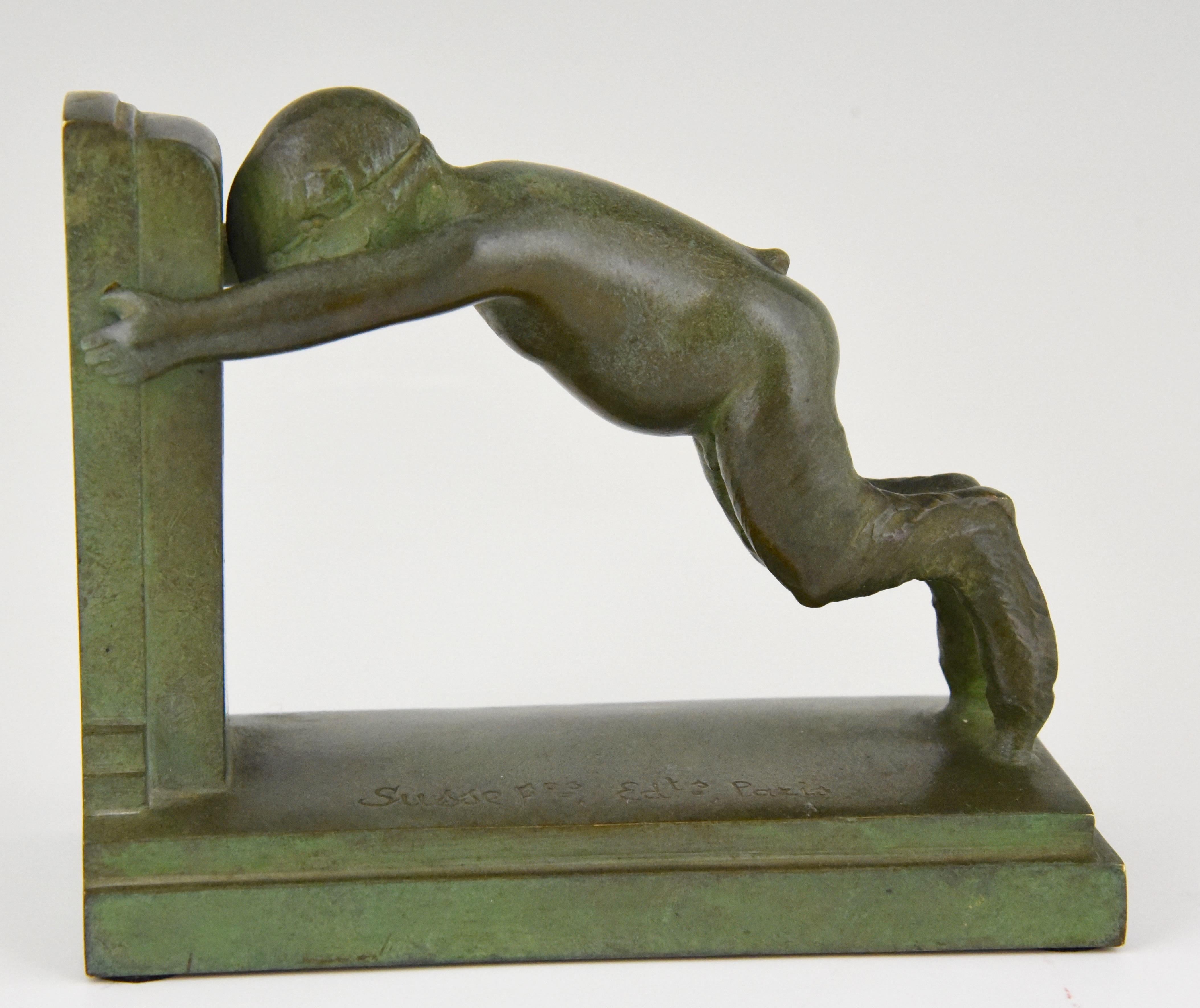 Paul Silvestre Art Deco Bronze Bookends Boy and Girl Satyr  1920 France 2