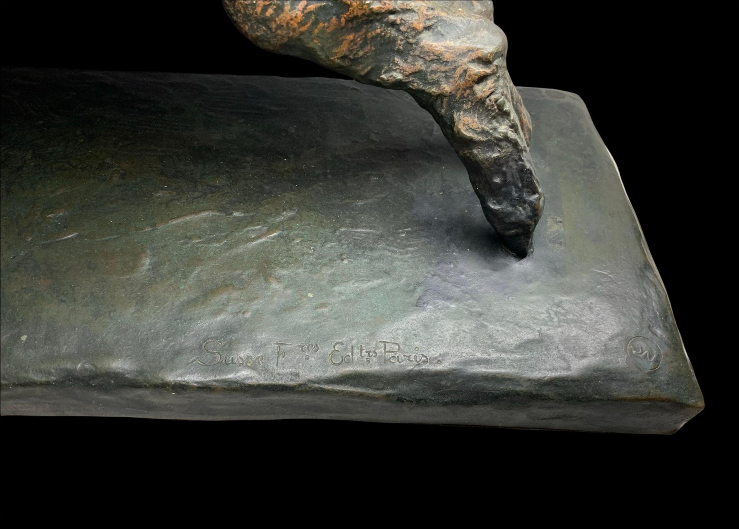 Paul Silvestre Bronze-Skulptur einer jungen Frau und einer Ziege (Art déco) im Angebot