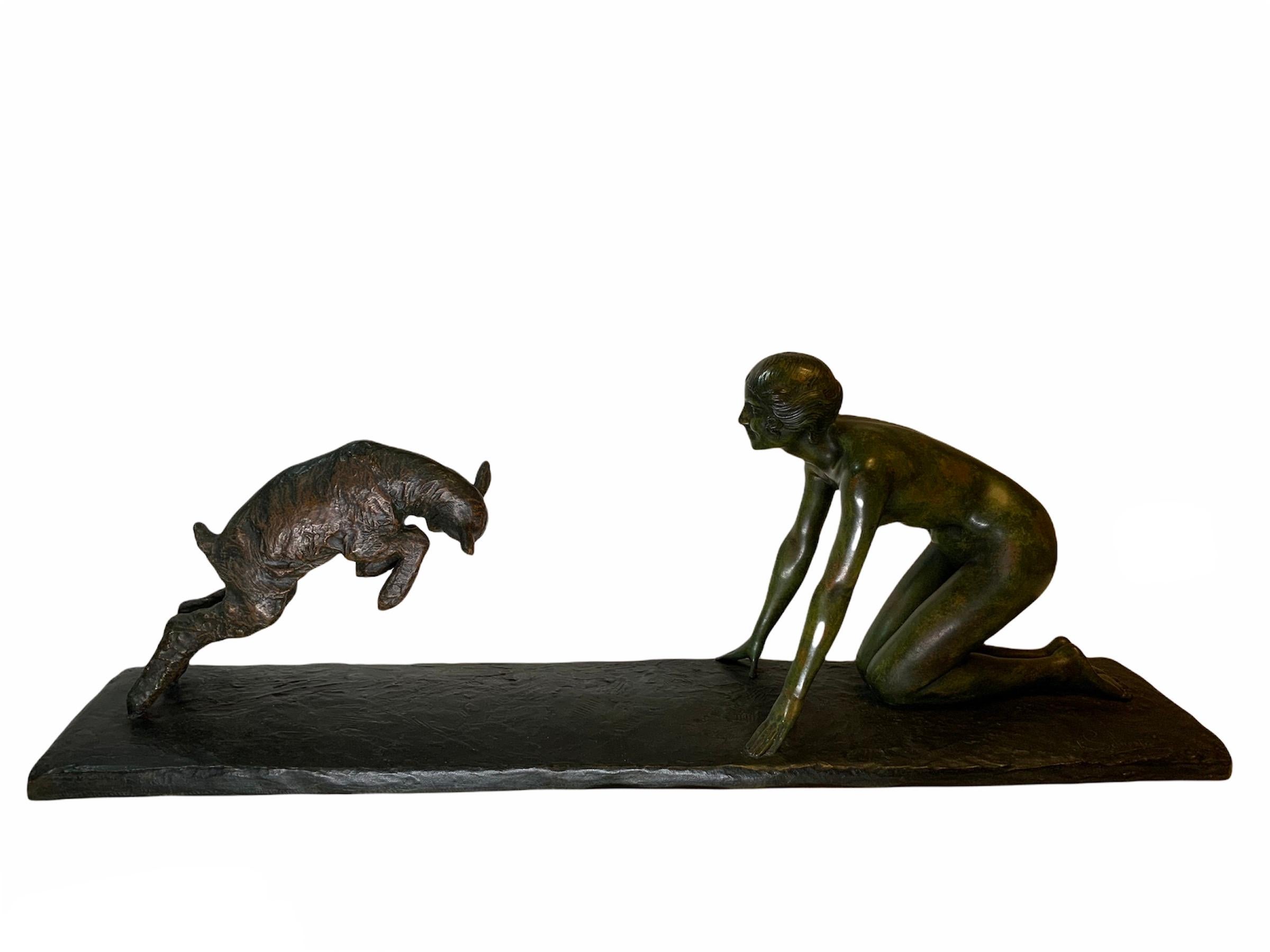 Paul Silvestre Bronze Sculpture of a Young Woman and a Goat For Sale 2
