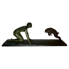 Antique Paul Silvestre Bronze Sculpture of a Young Woman and a Goat