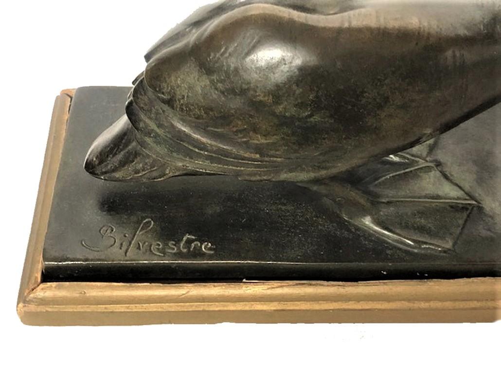 Paul Silvestre, Faun & Goose, French Art Deco Bronze Sculpture, ca. 1920's For Sale 4