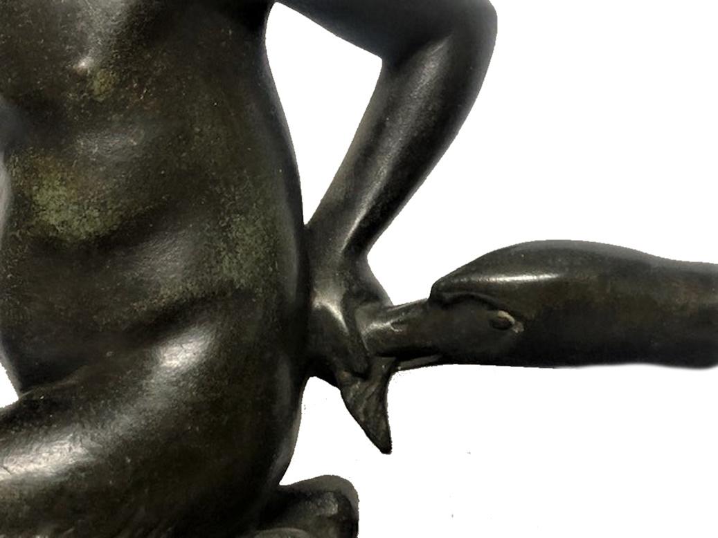 Paul Silvestre, Faun & Goose, French Art Deco Bronze Sculpture, ca. 1920's In Good Condition For Sale In New York, NY