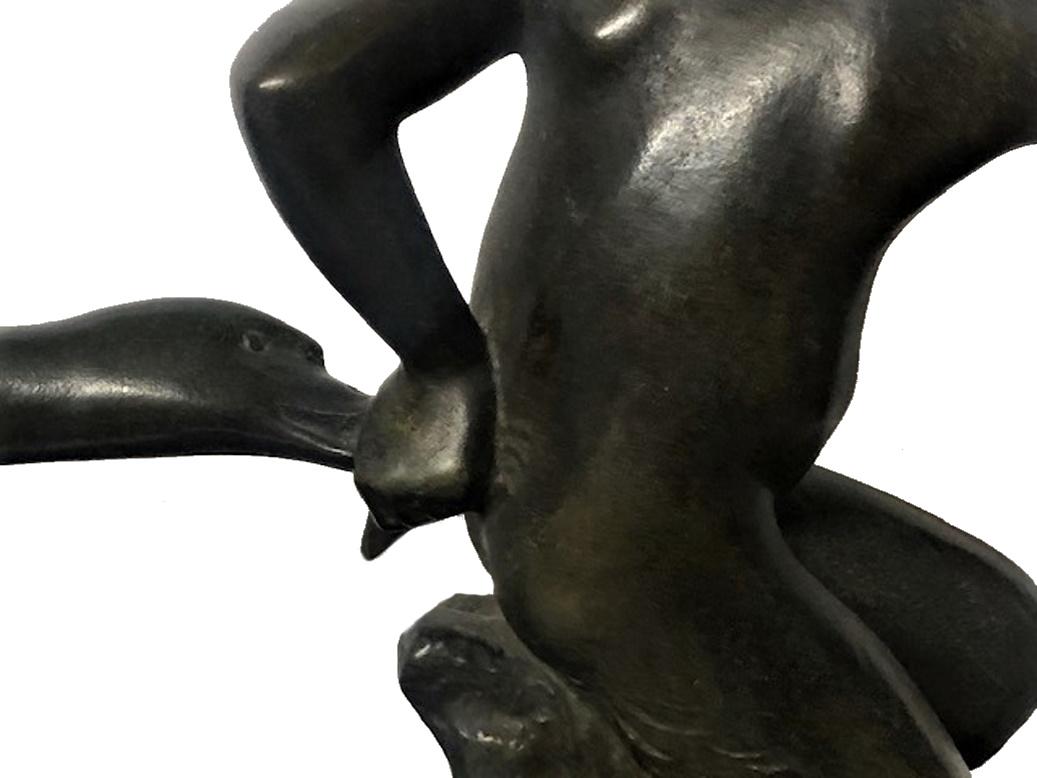 Paul Silvestre, Faun & Goose, French Art Deco Bronze Sculpture, ca. 1920's For Sale 2