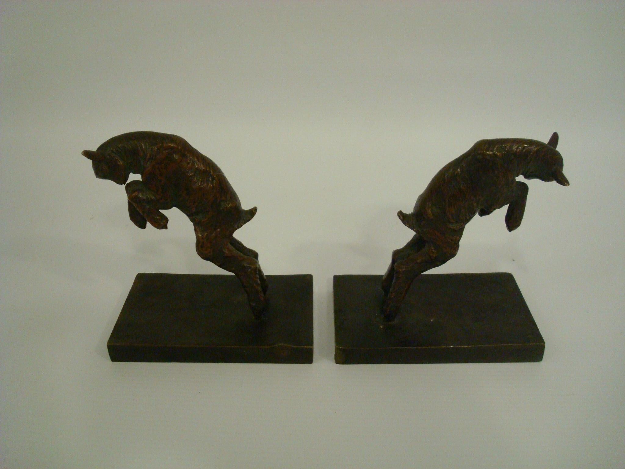 Patinated  Paul Silvestre French Art Deco Bronze Lamb Bookends For Sale