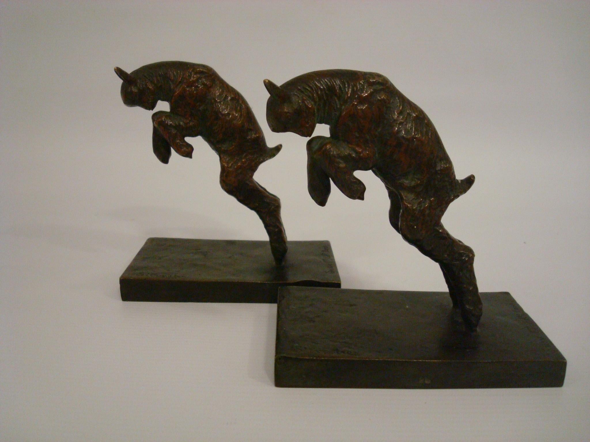 20th Century  Paul Silvestre French Art Deco Bronze Lamb Bookends For Sale